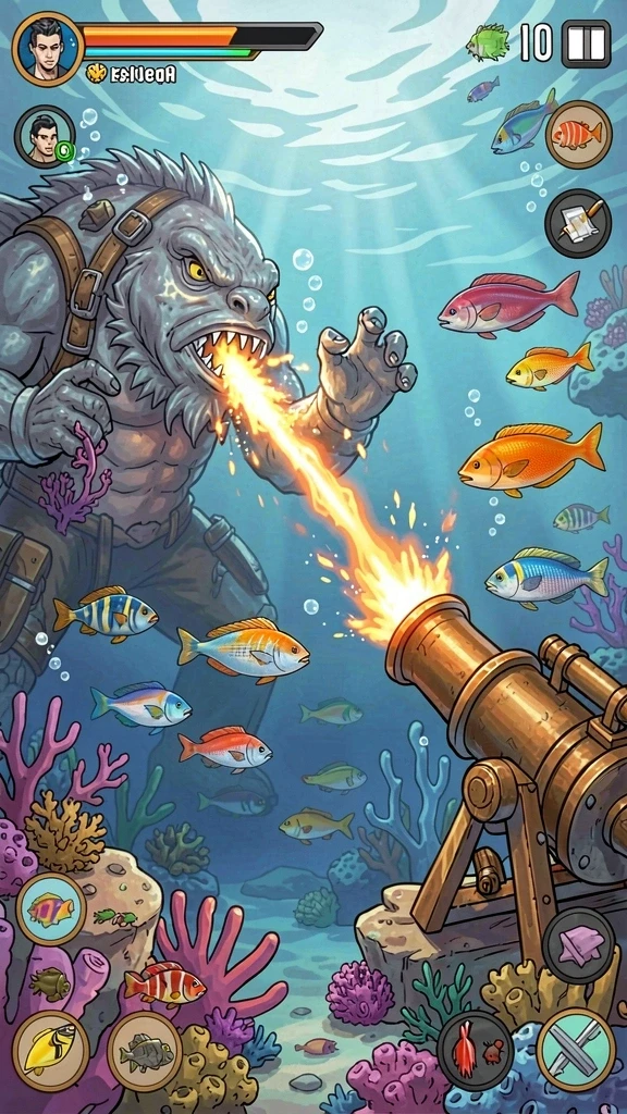 Gambar menunjukkan karakter yang sedang bertarung dengan musuh.